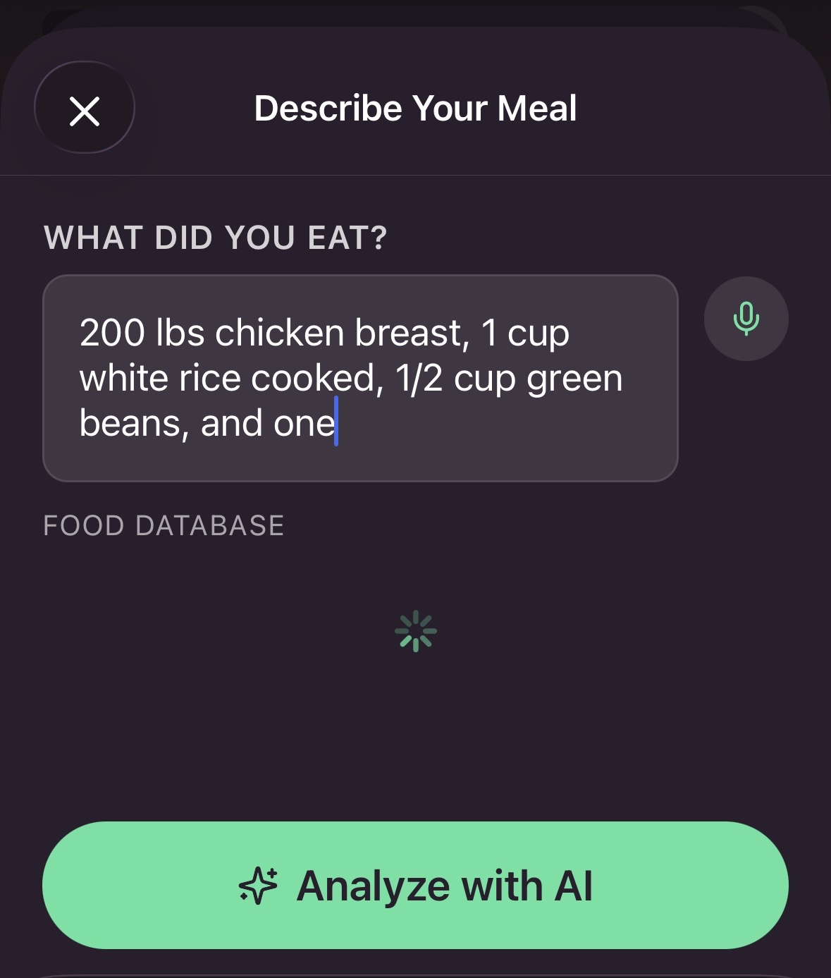 Voice and text input for logging food with AI