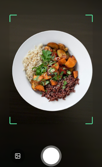 Phone photographing a plate of food with AI recognition